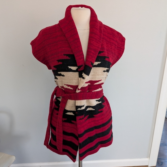 Lauren Ralph Lauren Sweaters - Women's Lauren Ralph Lauren Red Aztec Sweater Vest Cardigan XS Wool Blend